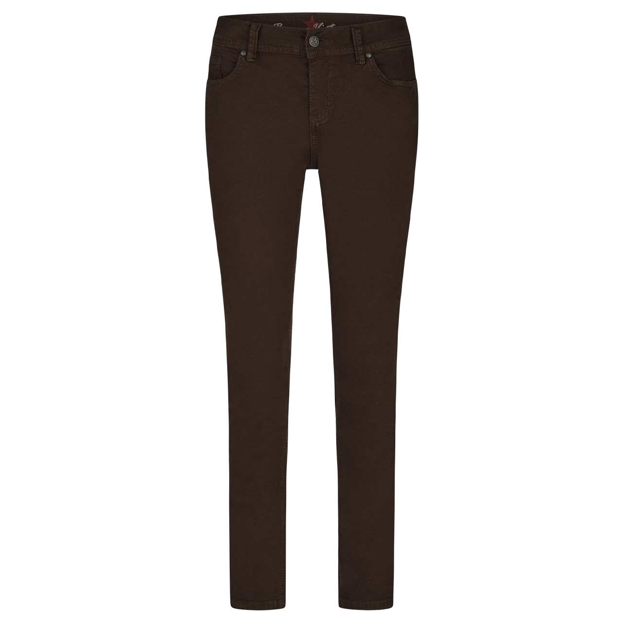 Damen Ankle Baumwollhose Malibu-Zip High Cropped Stretch Twill von Buena Vista in Dunkelbraun, Vorderansicht