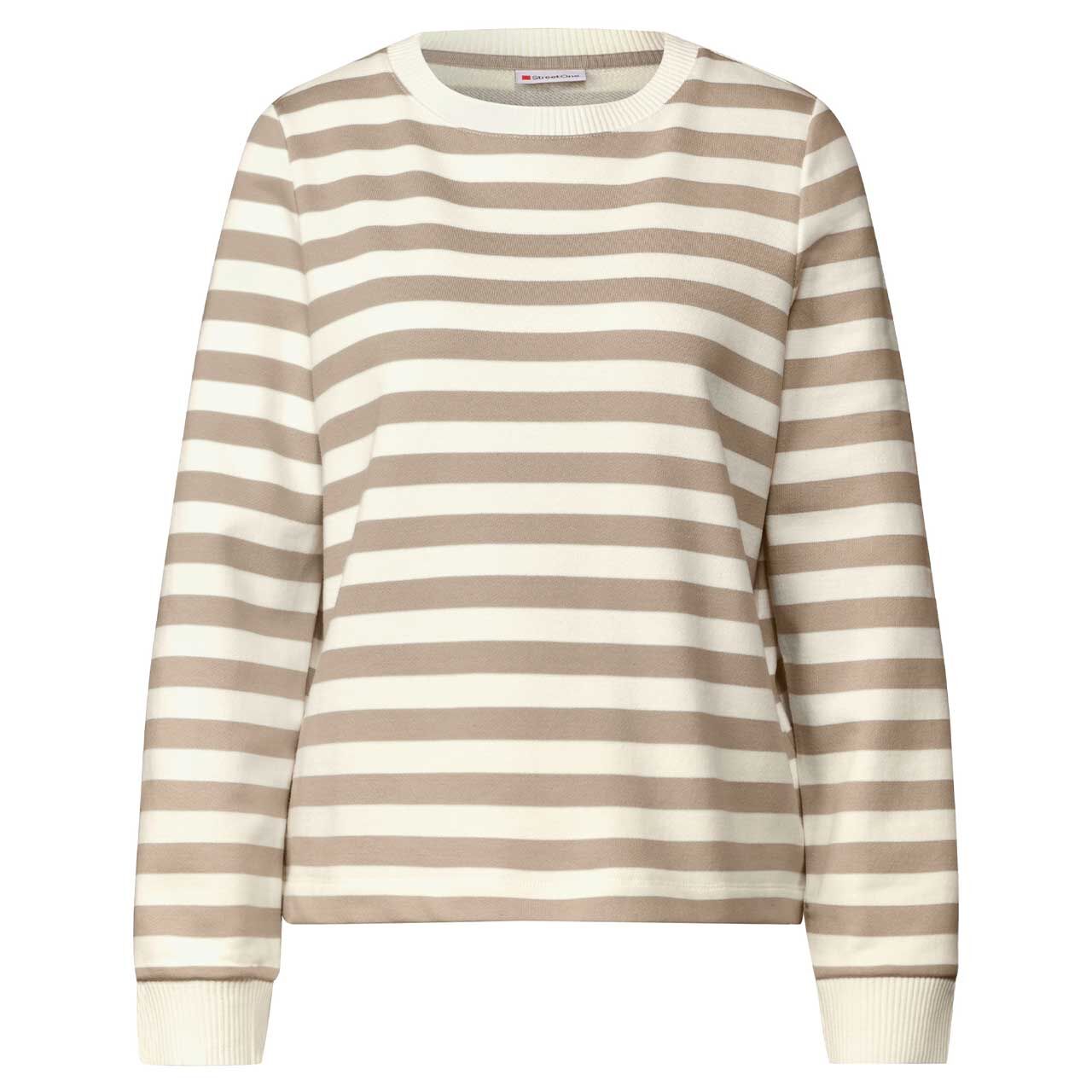 Street One Damen Pullover Crewneck with Stripes safari beige