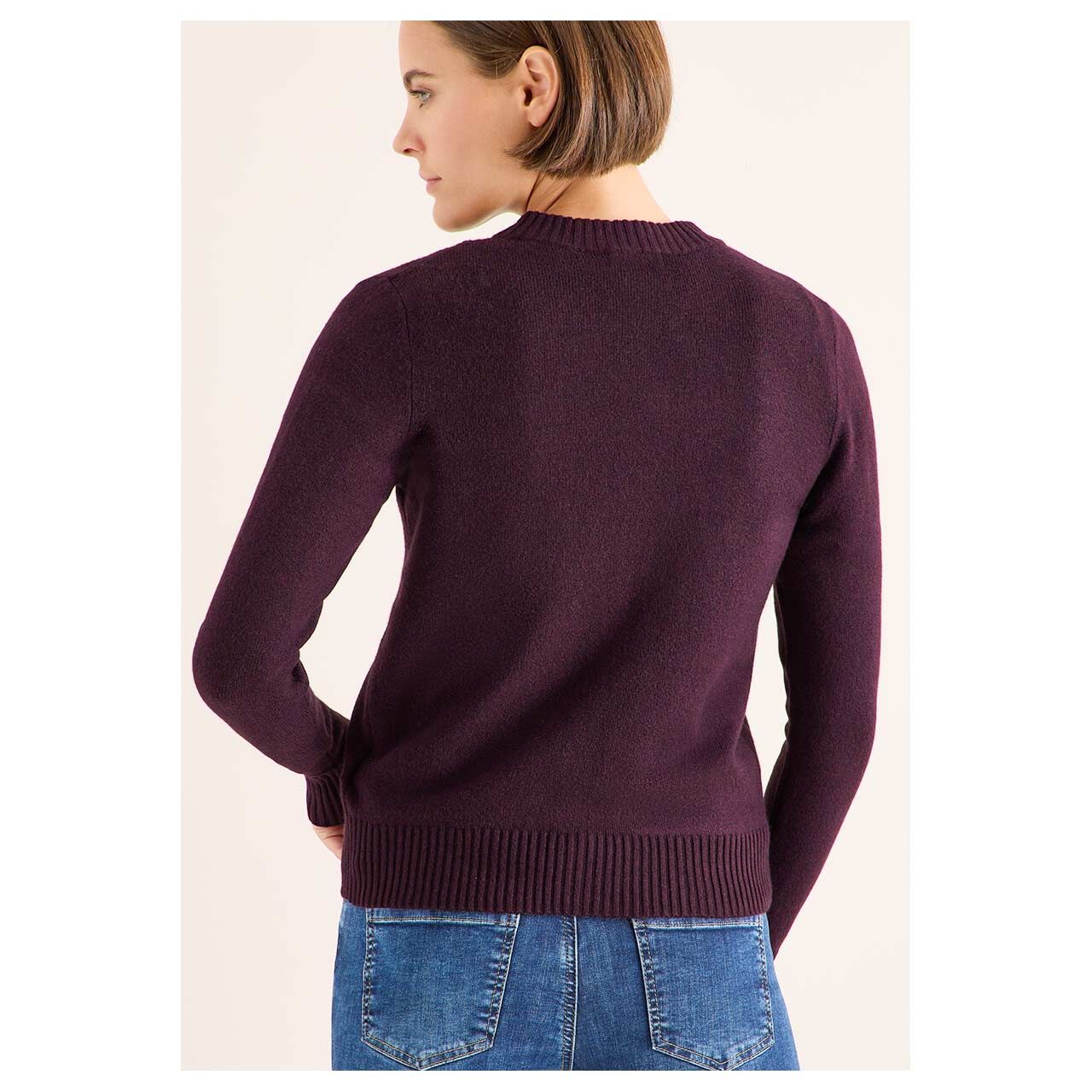 Damen Strickjacke Cosy Zipper Cardigan von Cecil in Lila meliert, Rückansicht am Model