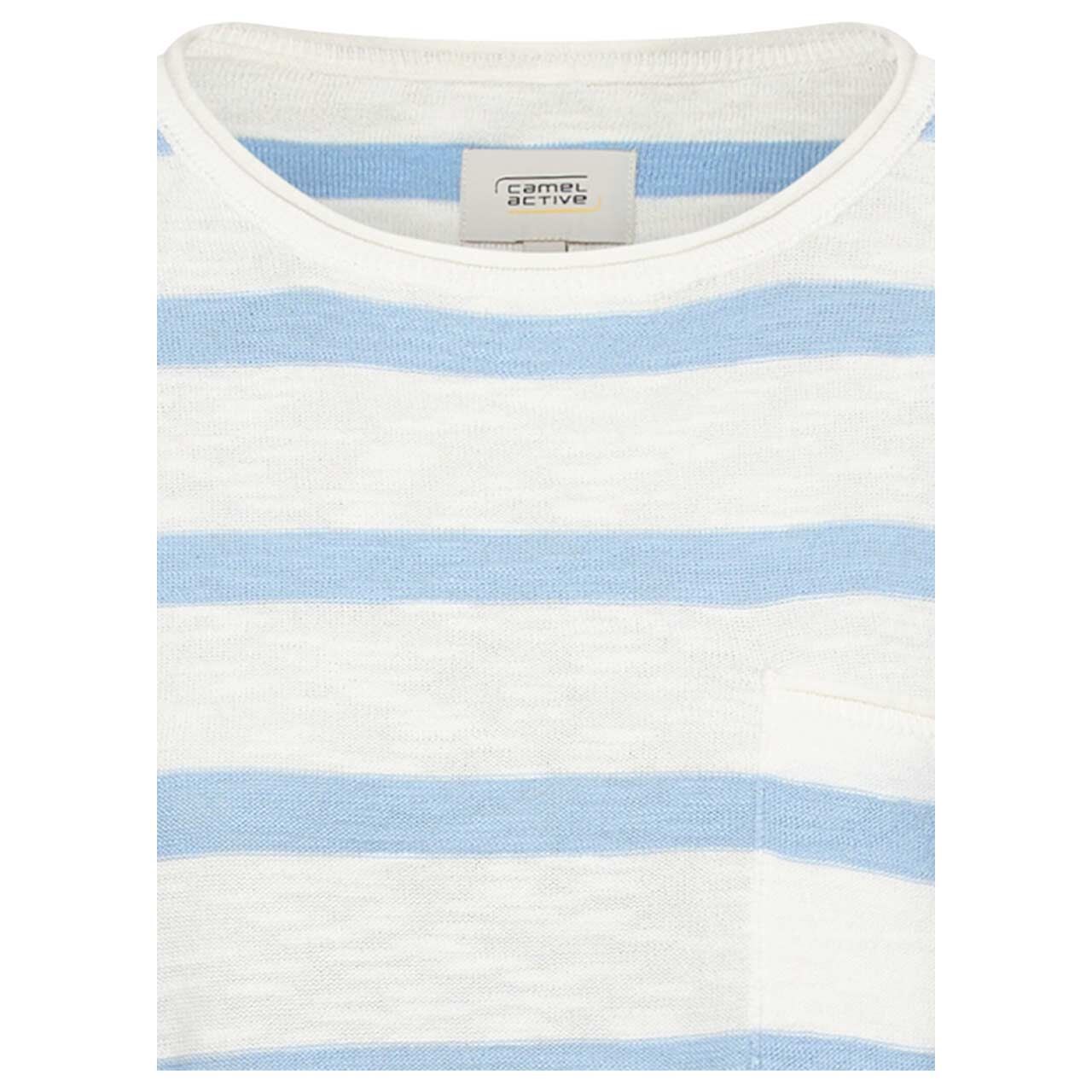 Damen 3/4 Arm Pullover von Camel active in Hellblau gestreift, detaillierte Vorderansicht