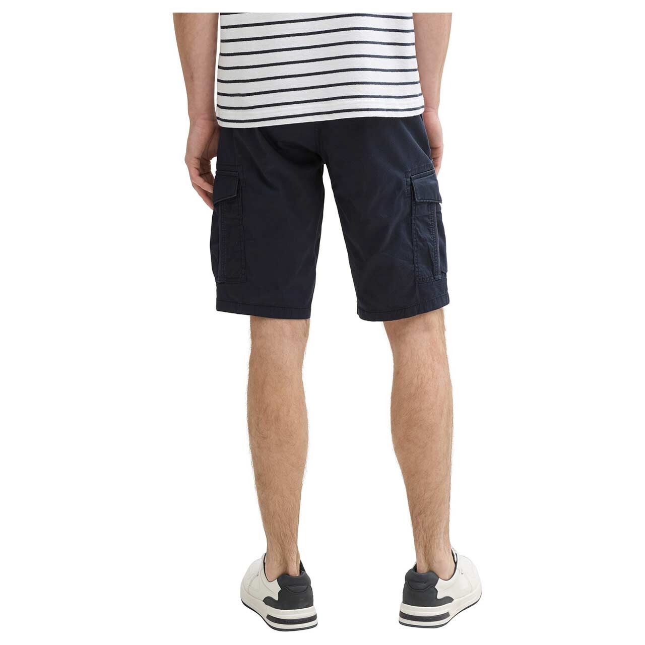 Stretch Herren Cargo Baumwoll Bermuda von Tom Tailor in Blau mit Print, Rückansicht am Modell