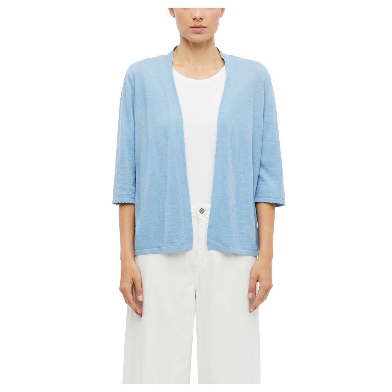 Damen 3/4 Arm Strickjacke von s.Oliver in Hellblau, Vorderansicht am Model