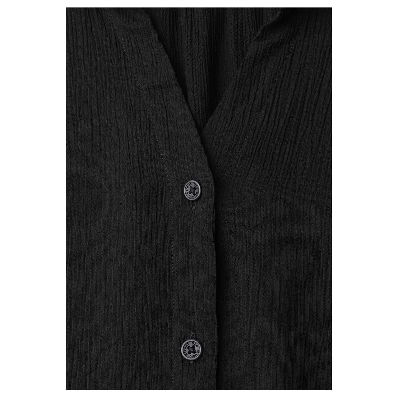 Street One Studio Damen Kurzarm Bluse Crinkle Buttoned black