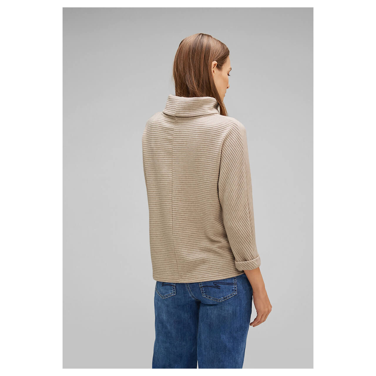 Street One Damen 3/4 Arm Rollkragen Pullover Structured Scarf sand melange