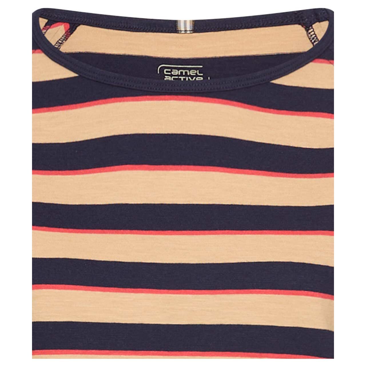 Damen 3/4 Arm Shirt von Camel active in Braun gestreift, detaillierte Vorderansicht