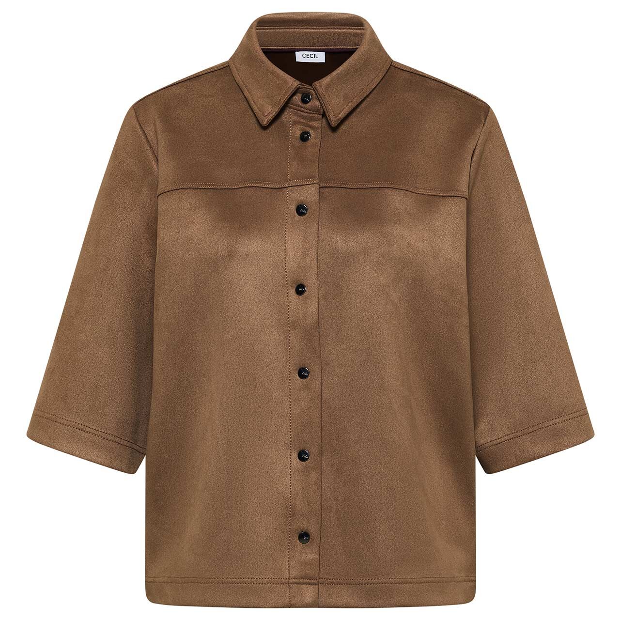 Cecil Damen Kurzarm Velours Bluse Sportive creamy mocha