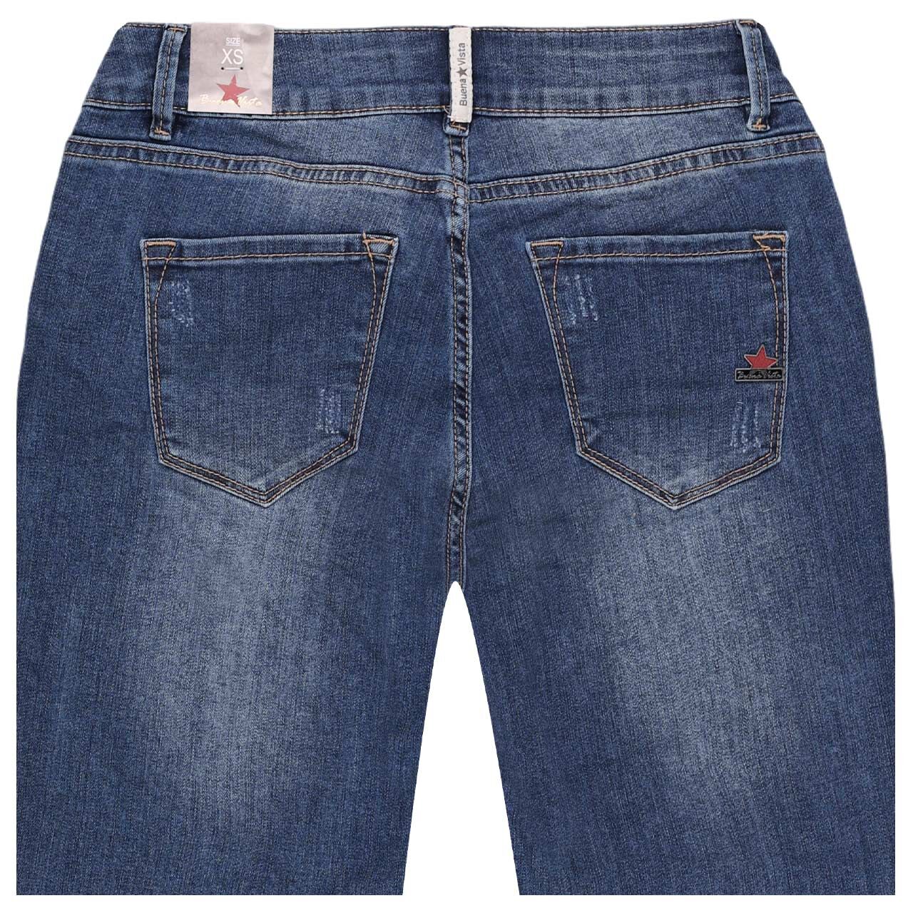 Damenjeans Italy V 7/8 Stretch Denim von Buena Vista in Blau angewaschen mit Destroyed-Effekten, detaillierte Rückansicht