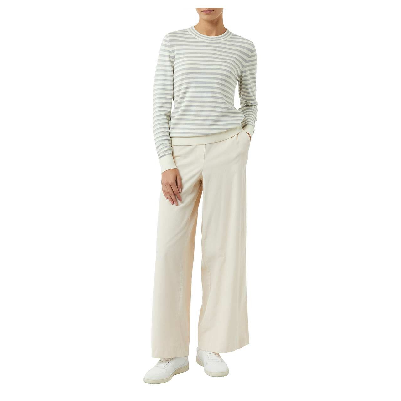 Damen Pullover von Comma in Grau gestreift, Ganzkörperansicht Model
