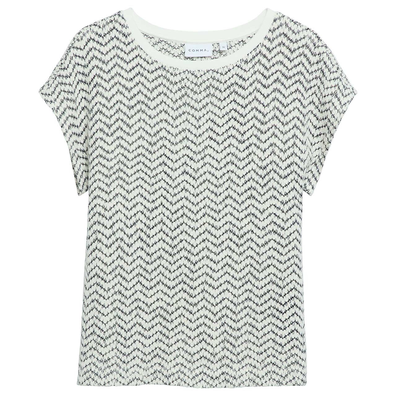 Comma Damen T-Shirt offwhite black knit