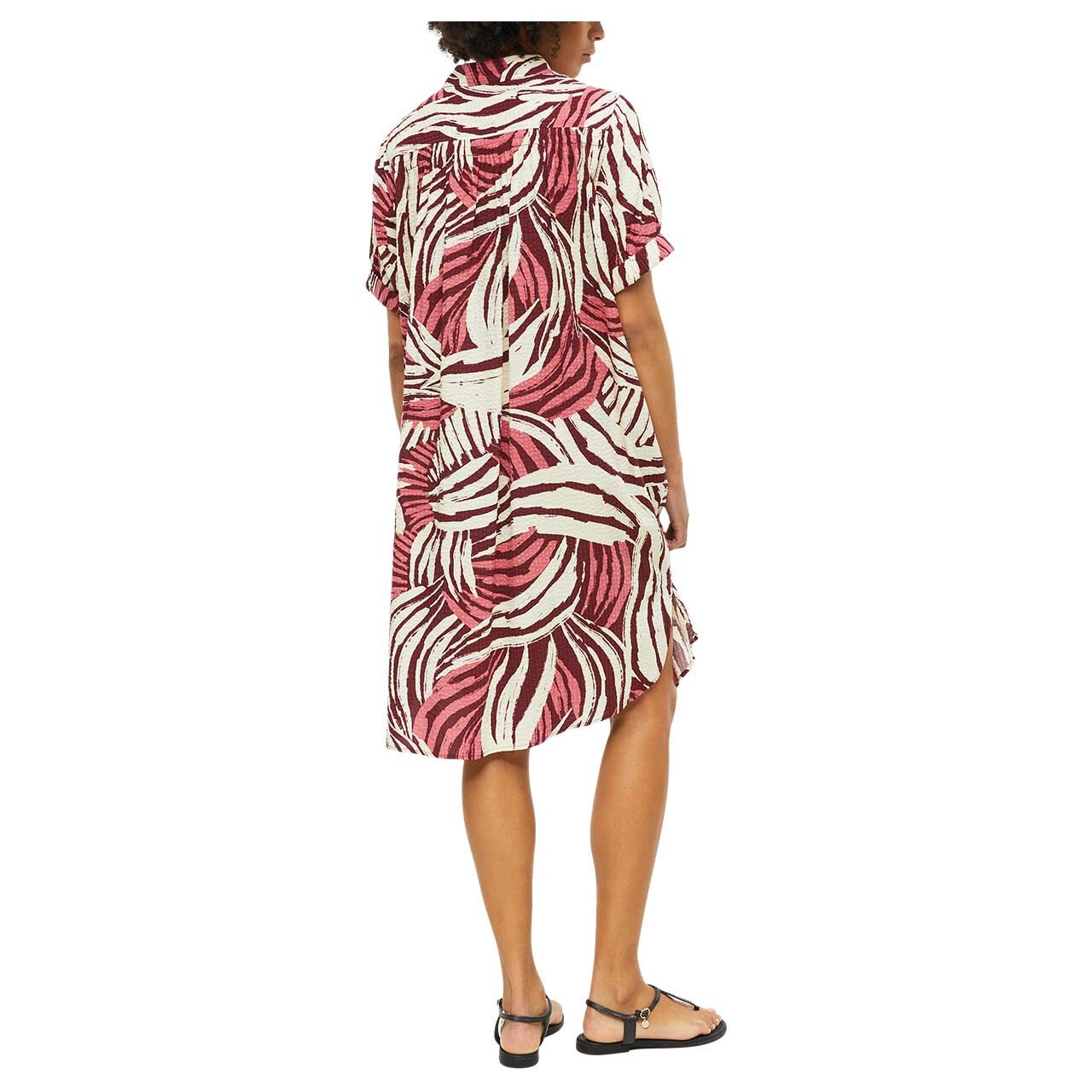 s.Oliver Damen Kurzarm Kleid in Pink mit Print, Rückansicht am Model
