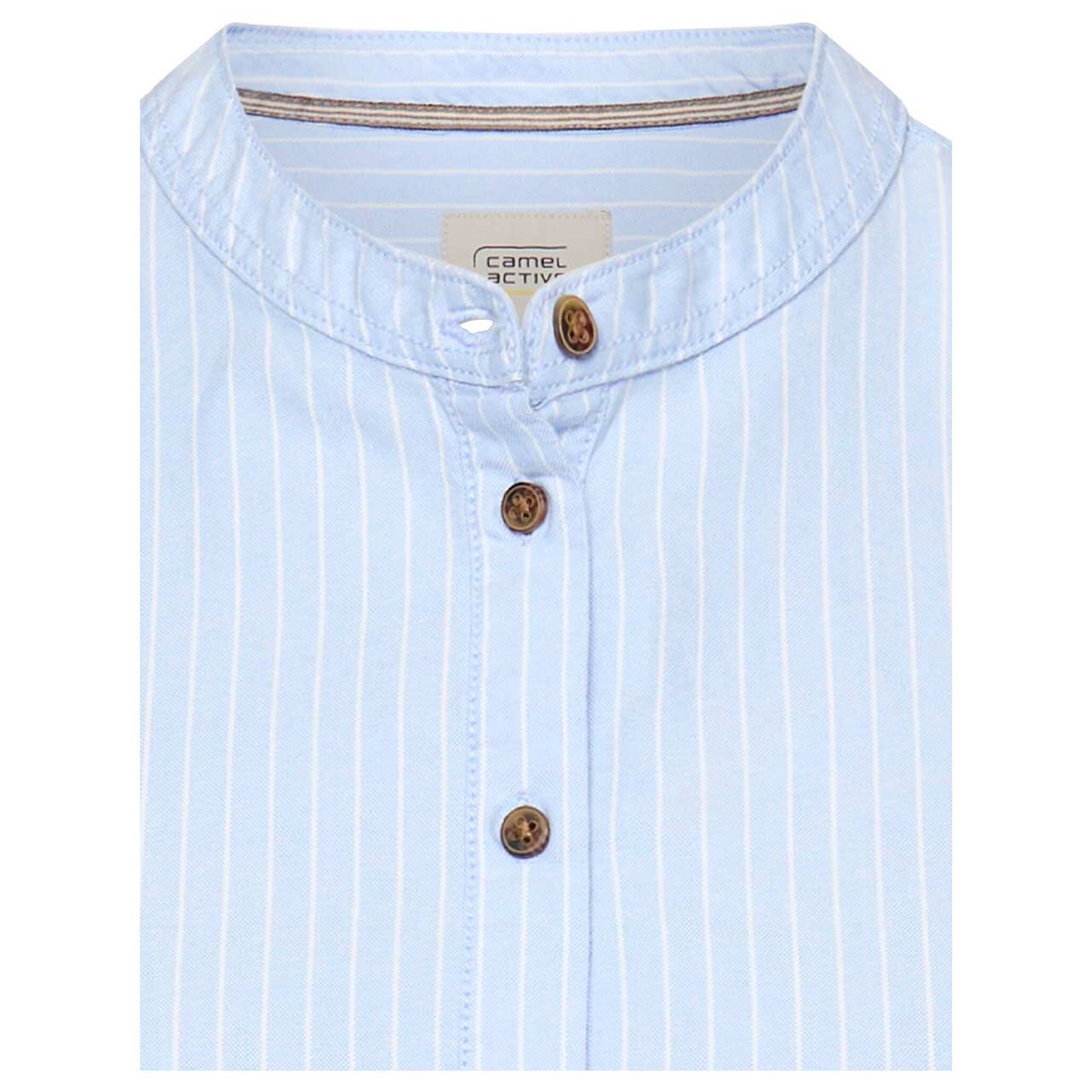 Damen Langarm Bluse von Camel active in Hellblau gestreift, detaillierte Vorderansicht