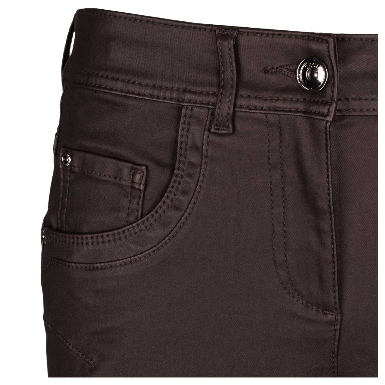 Damenjeans Toronto von Cecil in Dunkelbraun beschichtet, detaillierte Vorderansicht