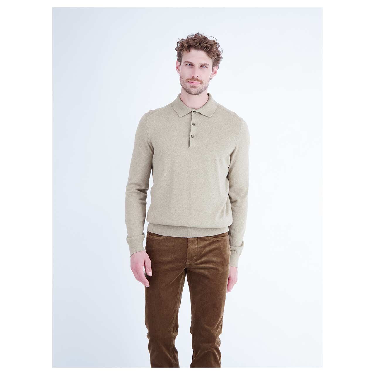 Lerros Herren Polo Pullover Knit in Beige, Vorderansicht am Model