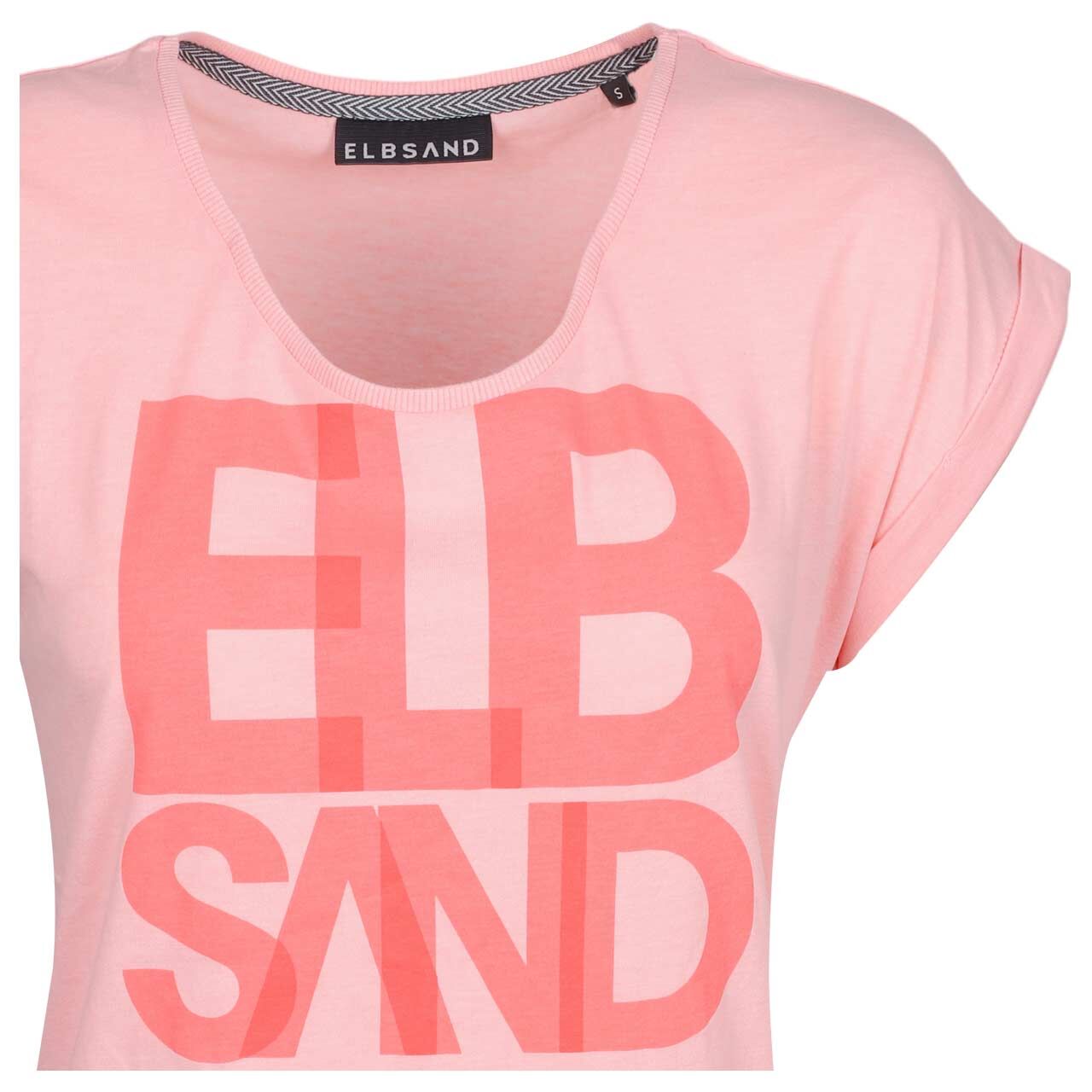 Damen T-Shirt Eldis von Elbsand in Rosa meliert mit Print, detaillierte Vorderansicht