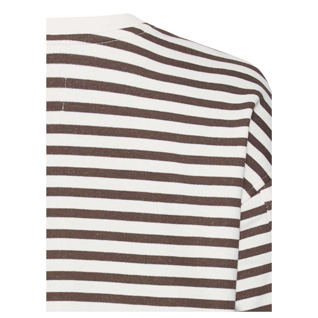 Damen Sweatshirt von Camel active in Dunkelbraun gestreift, detaillierte Rückansicht Schulter