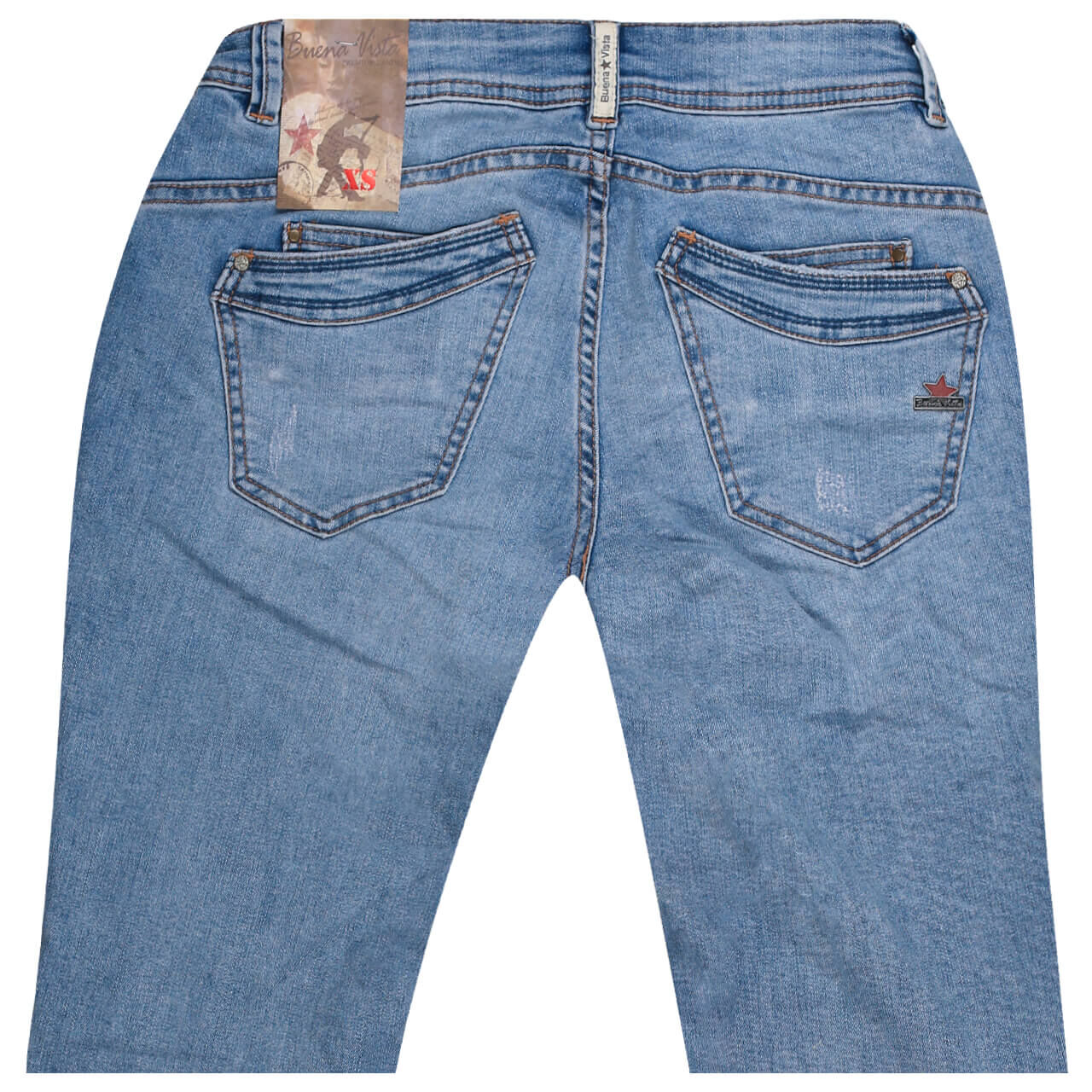 Buena Vista Jeans Malibu 7/8 Stretch Denim für Damen in Hellblau mit Destroyed-Effekten, FarbNr.: 4384