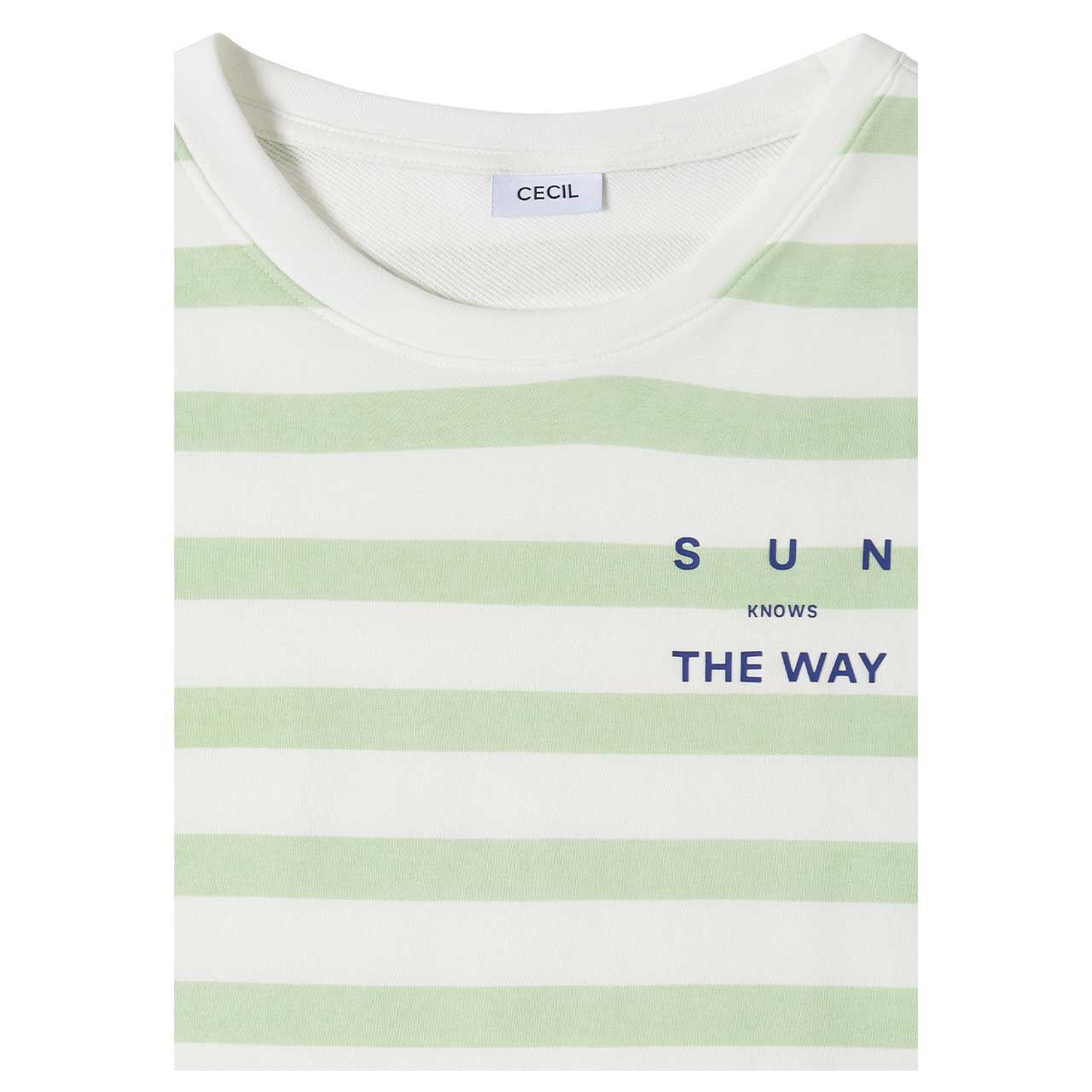 Cecil Damen T-Shirt Striped Chest Print raw matcha lime