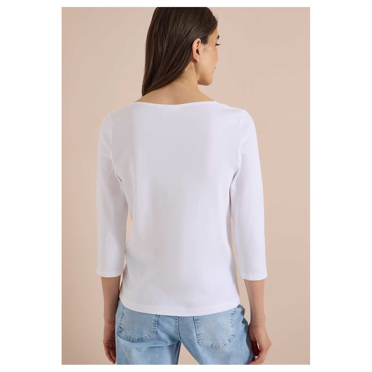 Damen 3/4 Arm Shirt Basic Boatneck von Cecil in Weiß, Rückansicht am Model