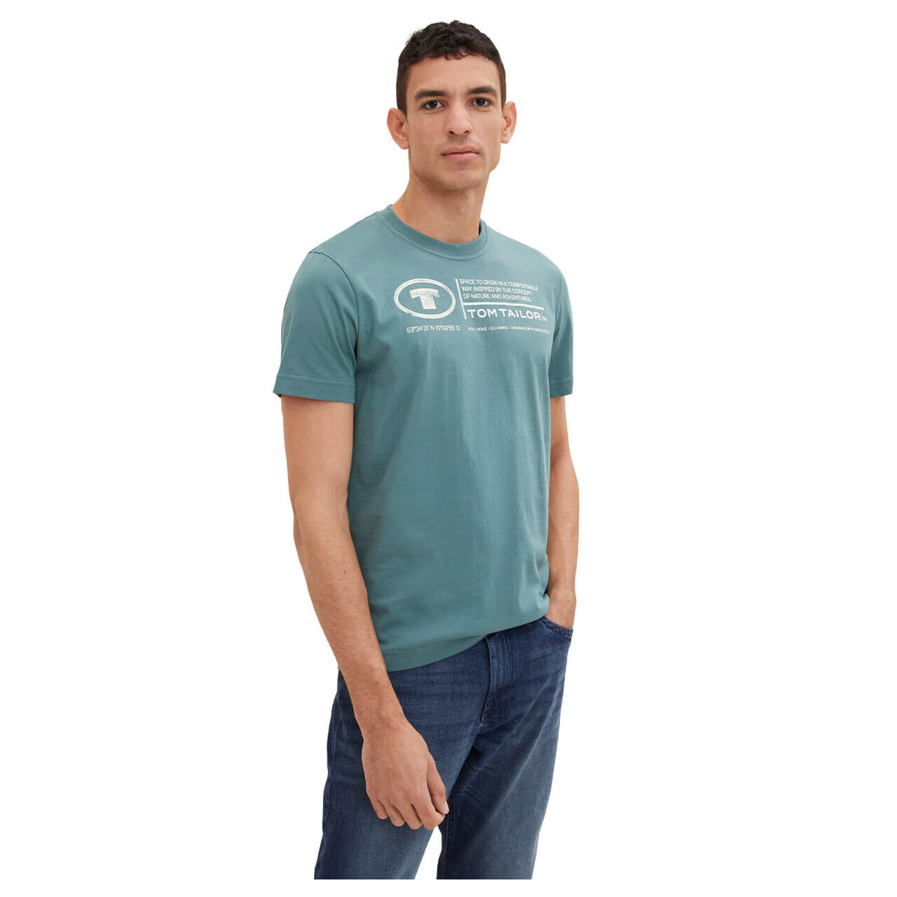 Tom Tailor Herren T-Shirt deep bluish green logo wording 