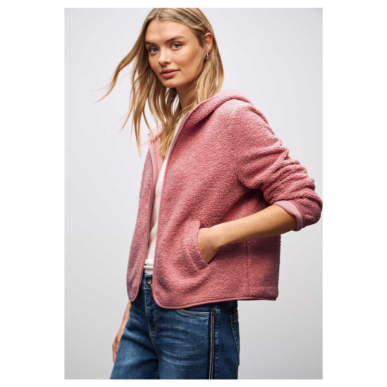 Damen Teddyjacke Hood Jacket von Street One in Rosa, Detailansicht am Model