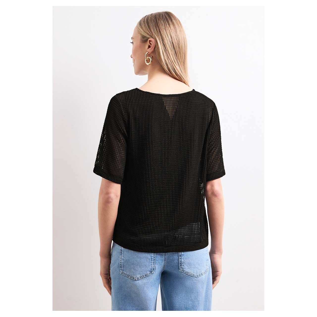 Damen T-Shirt Mesh von Street One in Schwarz, Rückansicht am Model