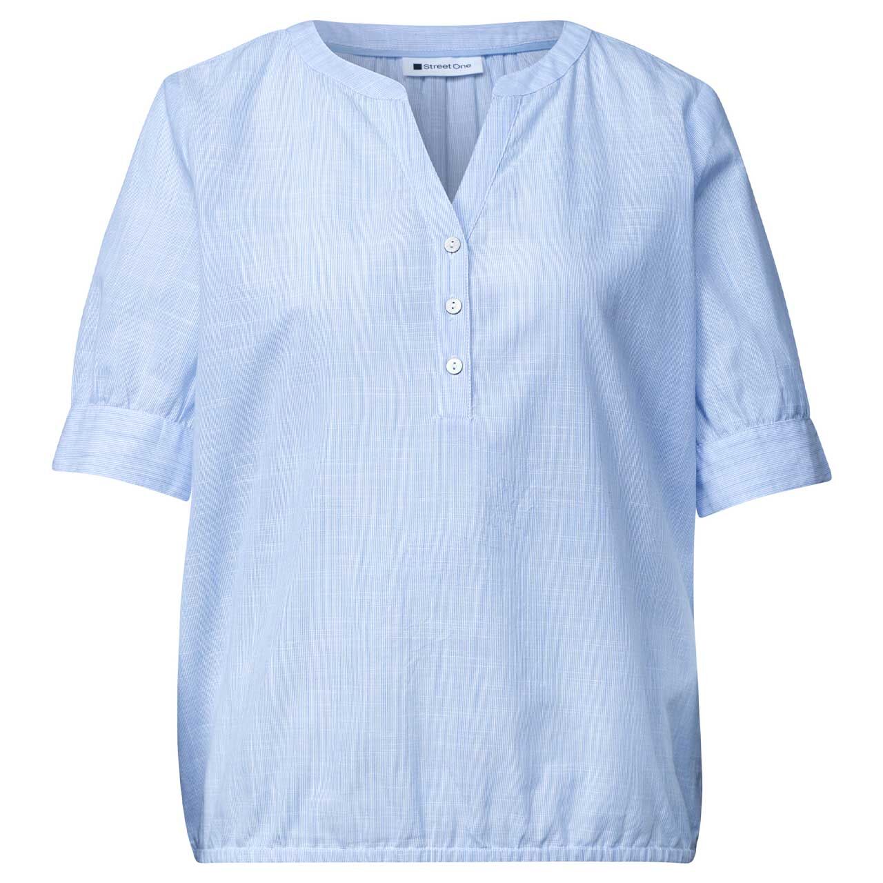 Street One Damen Kurzarm Bluse Chambray Splitneck original blue