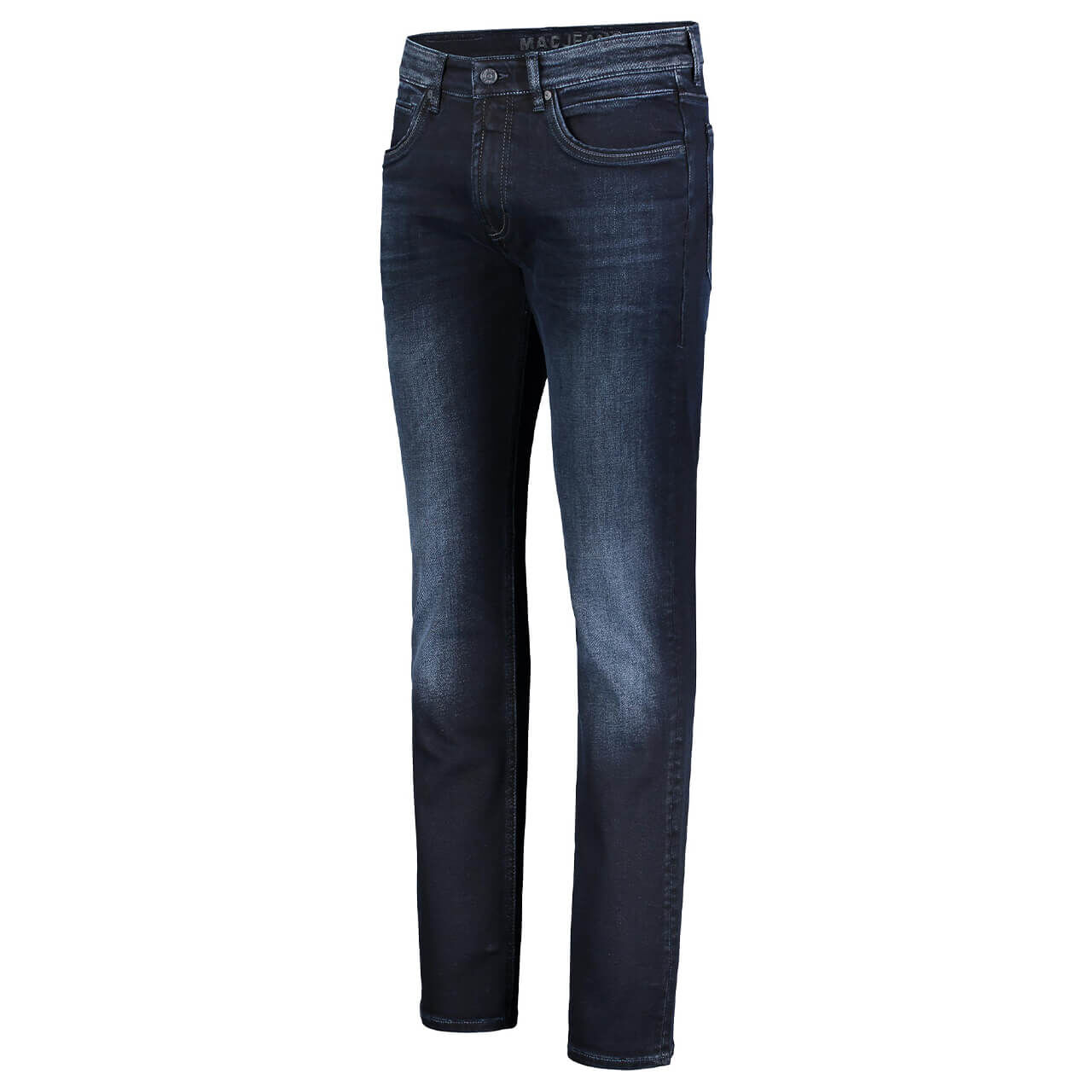 Stretch Herrenjeans Arne Pipe Flexx von MAC in Dunkelblau angewaschen, Seitenansicht