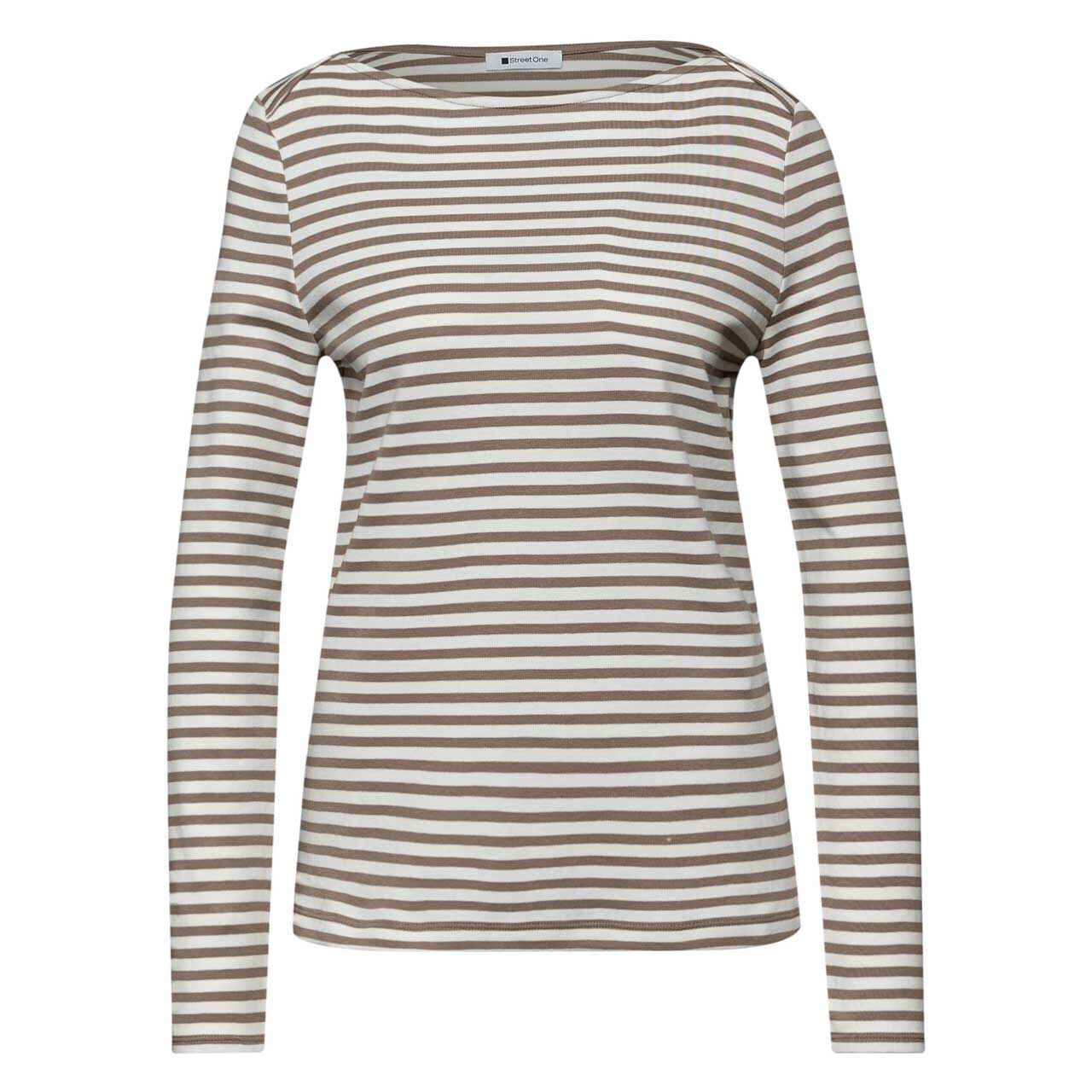 Street One Damen Langarm Shirt U-Boat Stripe light terra mocha