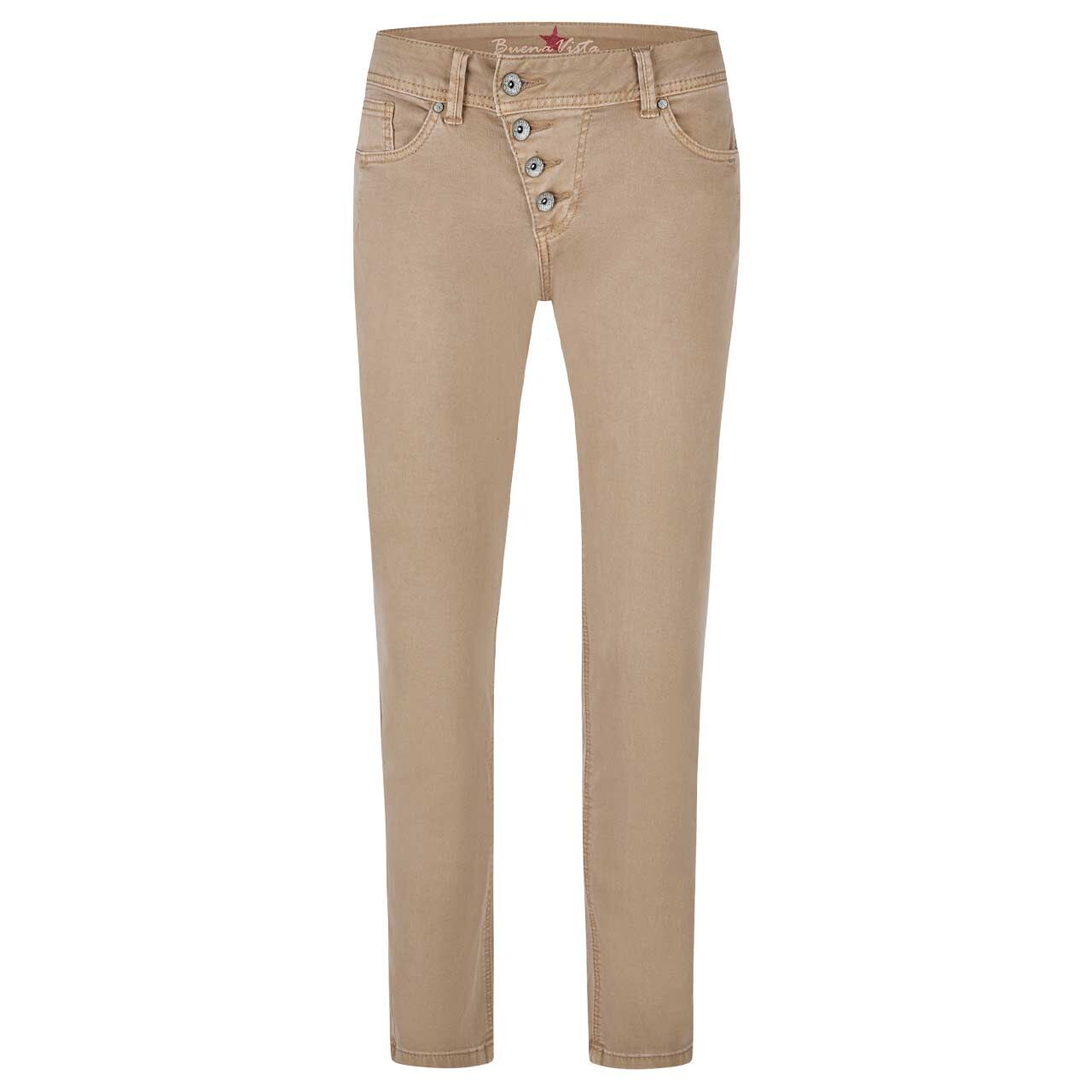 Damen Ankle Baumwollhose Malibu Cropped Stretch Twill von Buena Vista in Hellbraun, Vorderansicht