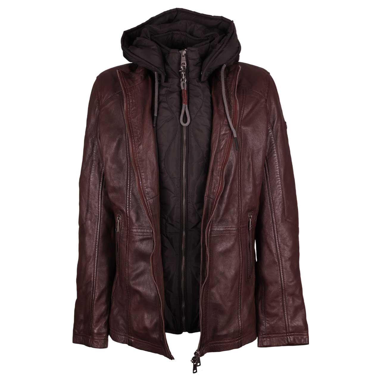 Damen Lederjacke Taja von Mauritius in Burgunderrot, Vorderseite geöffnet