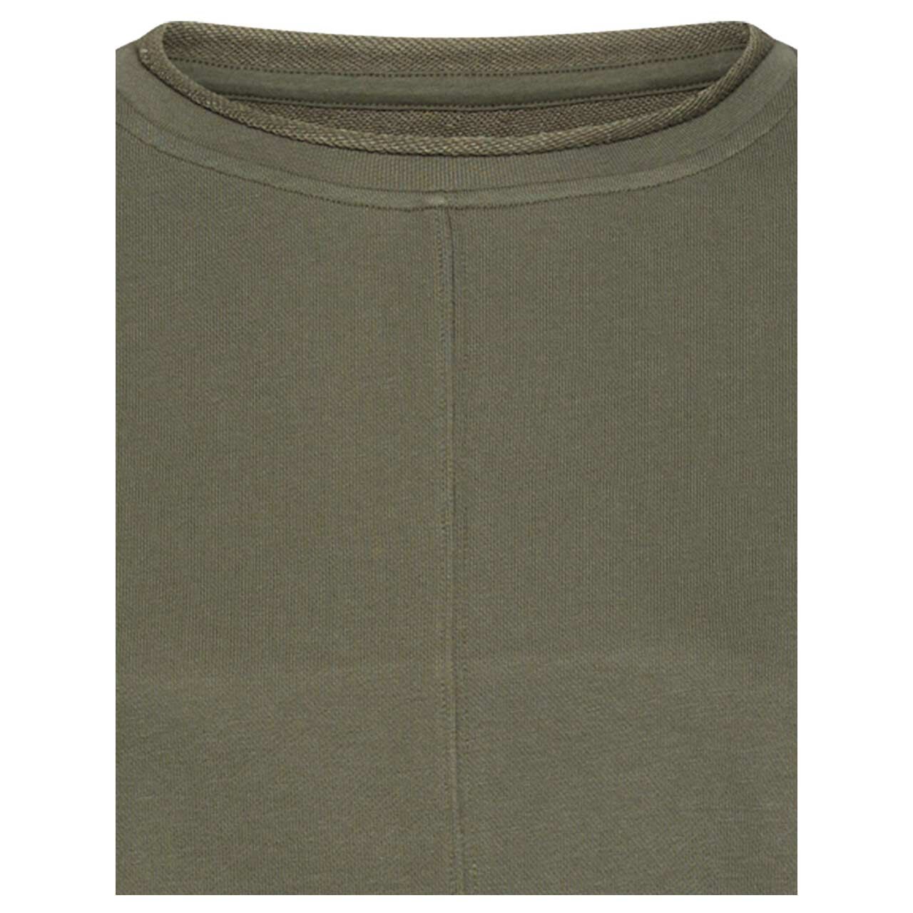 Damen Sweatshirt von Camel active in Olivgrün mit Print, detaillierte Vorderansicht Auschnitt