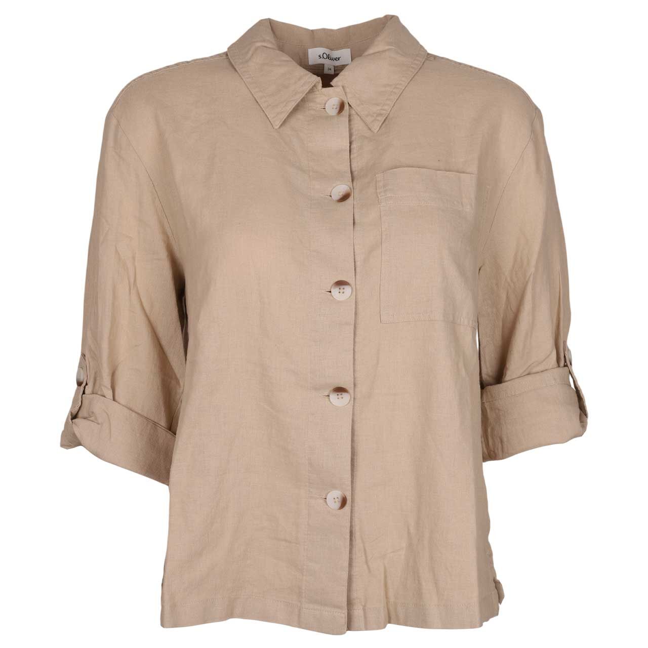 s.Oliver Damen 3/4 Arm Leinen Bluse sandy beige