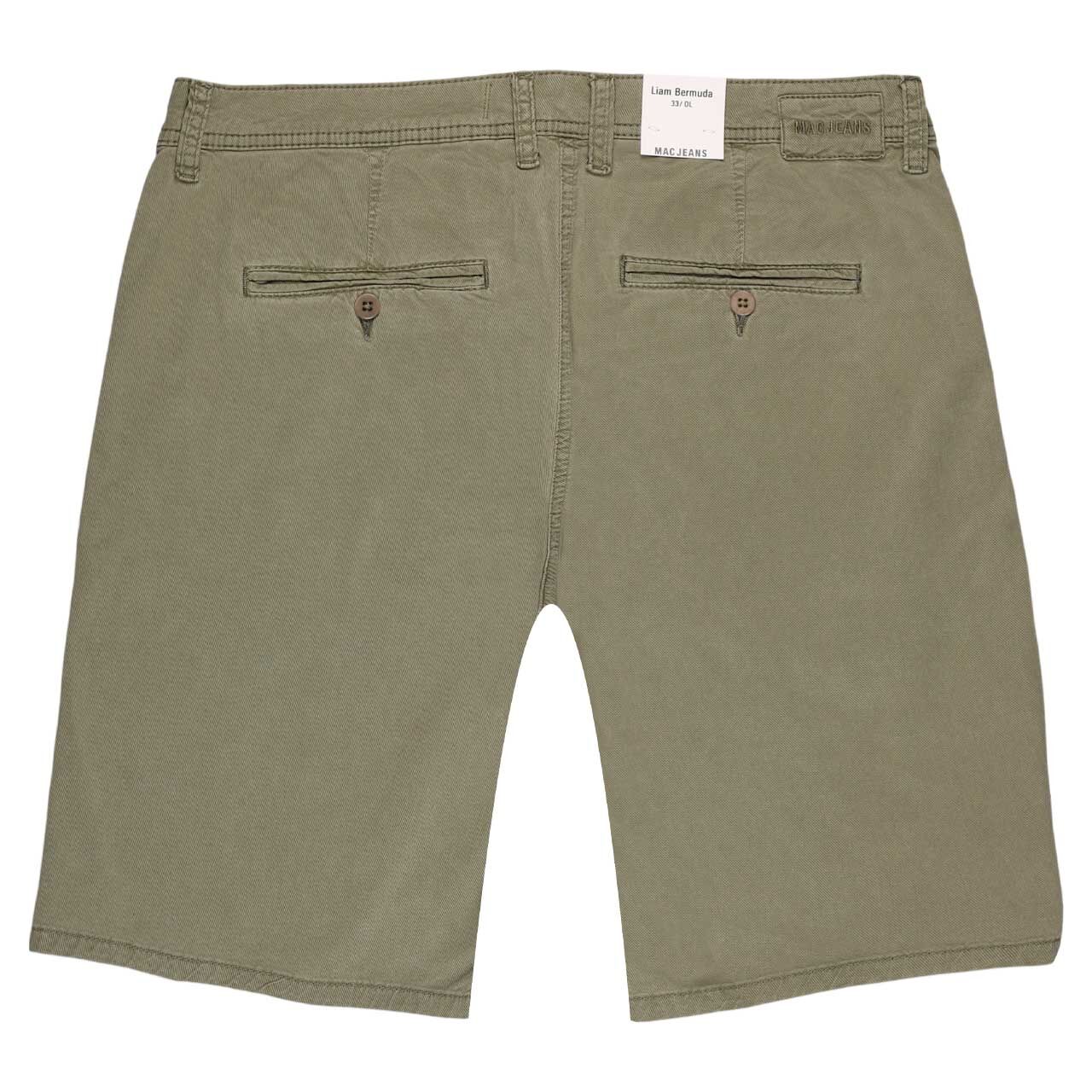 Herren Chino Baumwoll Bermuda Liam von MAC in Olivgrün, detaillierte Rückansicht