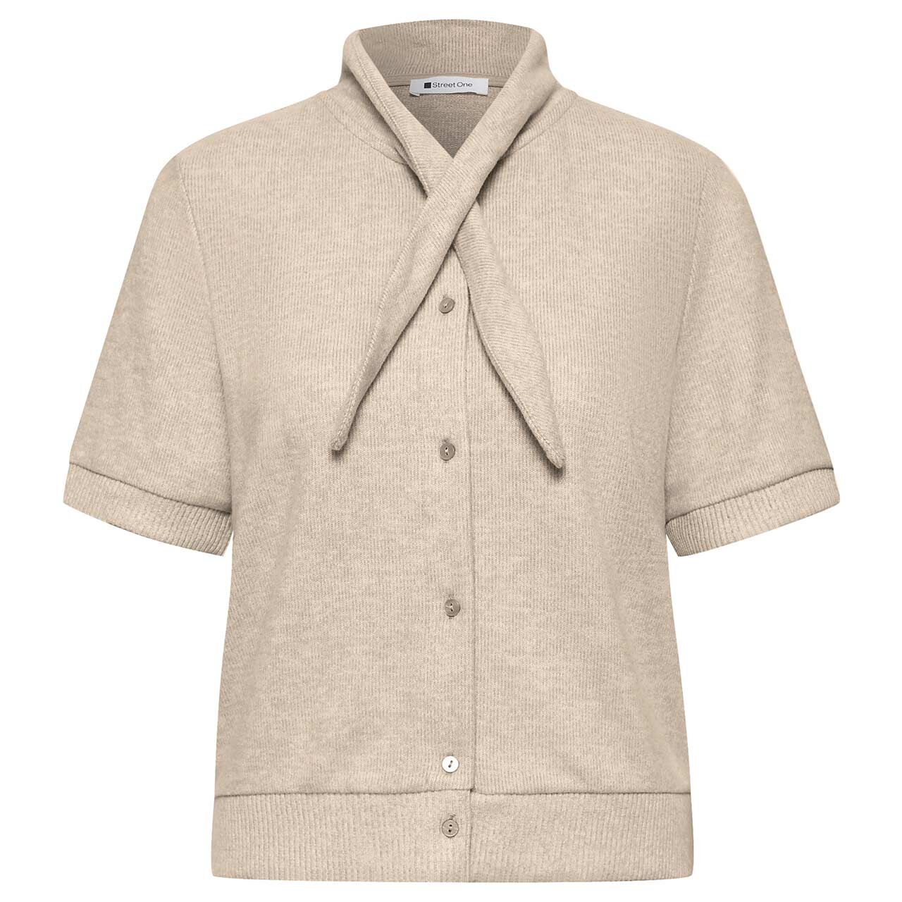 Street One Damen Kurzarm Strickjacke Short Shawl Collar clay sand melange
