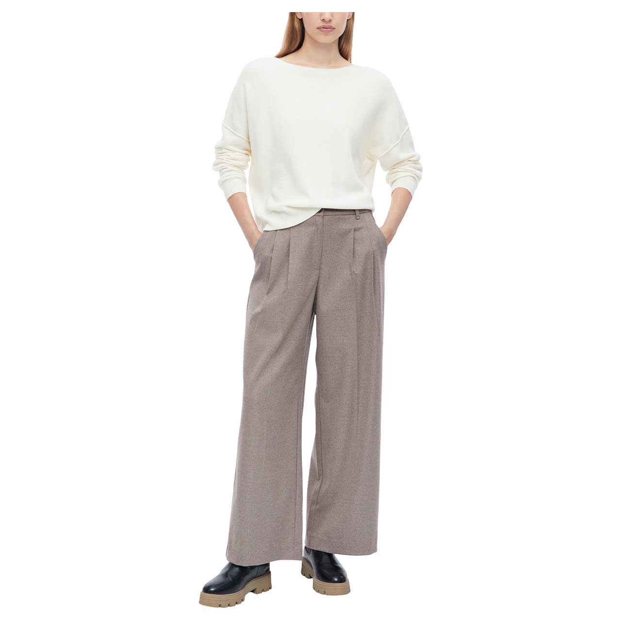 Stretch Damen Wideleg Hose von s.Oliver in Braun meliert, Ganzkörperansicht am Model