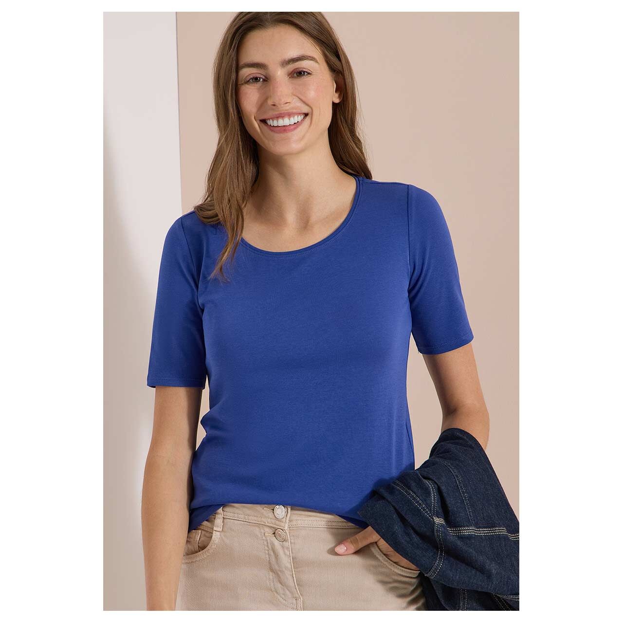 Damen T-Shirt Lena von Cecil in Blau, Vorderansicht am Model