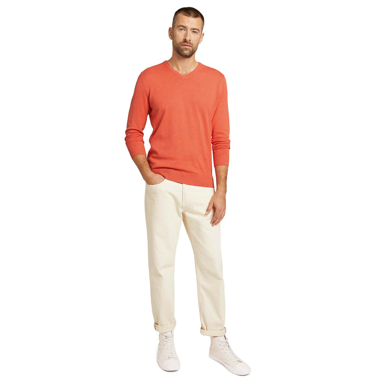 Tom Tailor Basic V-neck Sweater für Herren in Pfirsichrot, FarbNr.: 29420