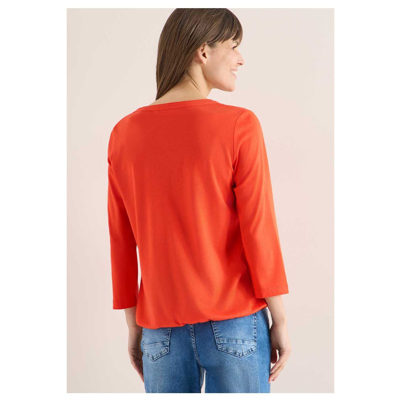 Damen 3/4 Arm Shirt Solid Button Tunic von Cecil in Orange-Rot, Rückansicht am Model