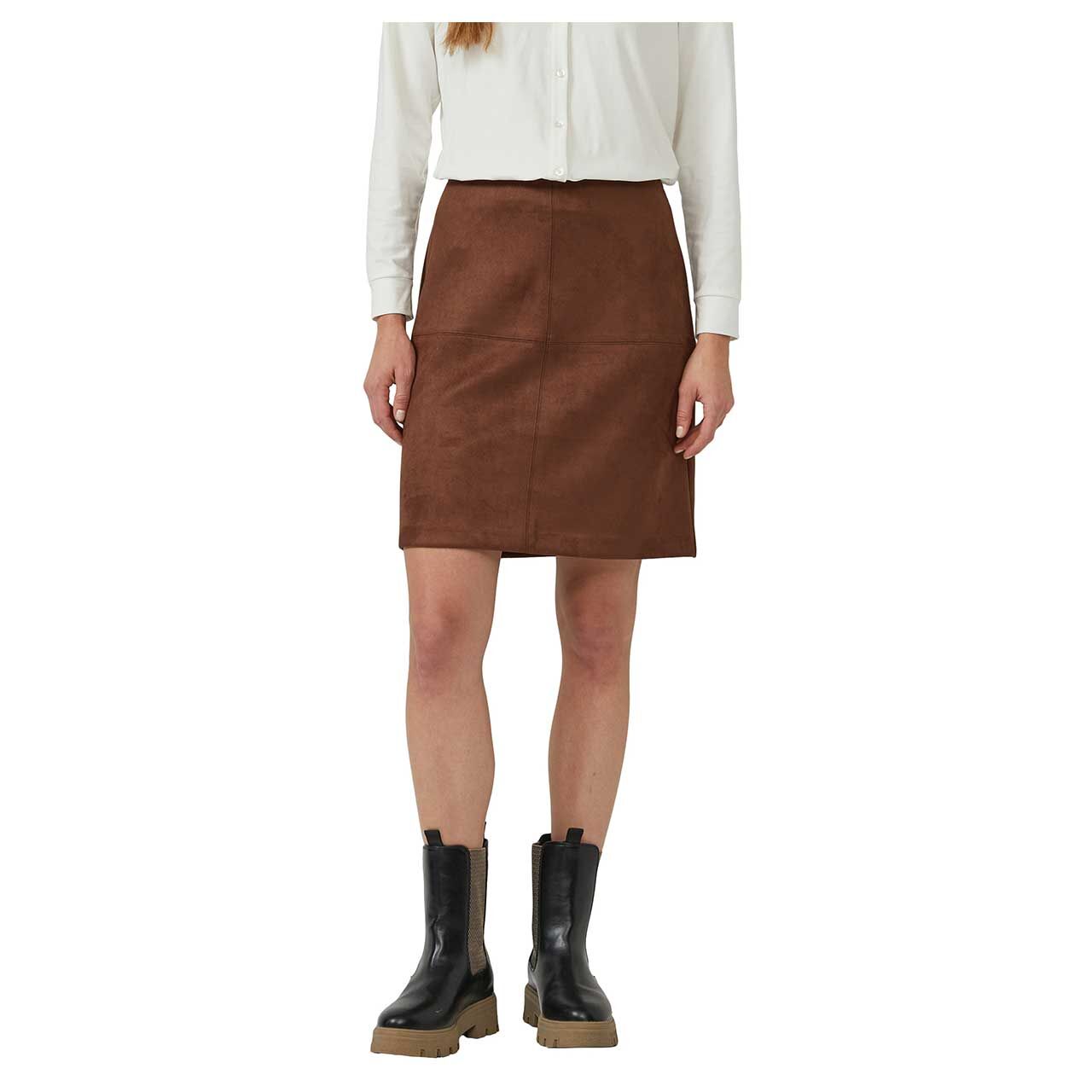 Damen Velours Rock von s.Oliver in Braun, detaillierte Vorderansicht am Model