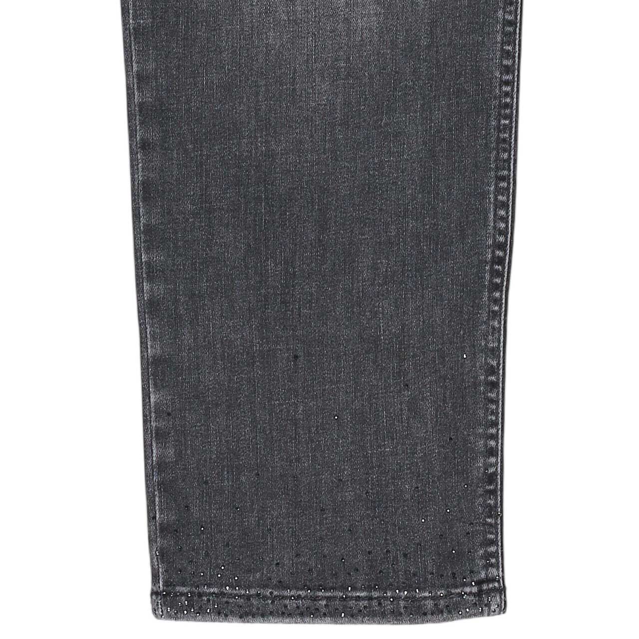 Damenjeans Carrie von MAC in Grau verwaschen mit Strass, Detailansicht Saum