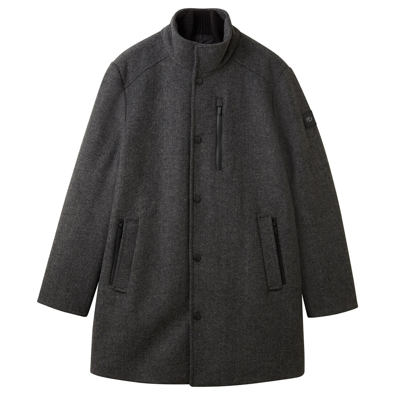 Tom Tailor Herren Mantel Wool Coat 2 in 1 dark grey black herringbone