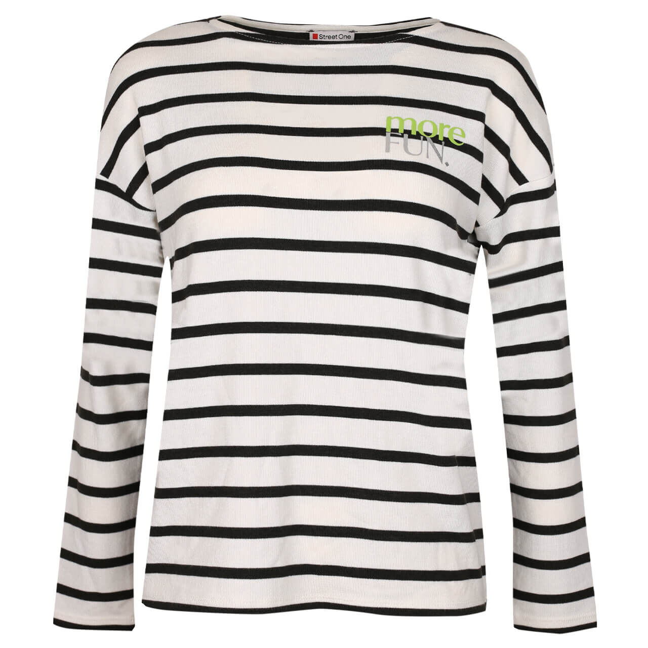 Street One Stripe Mix Partprint Pullover für Damen in Weiß gestreift, FarbNr.: 30108