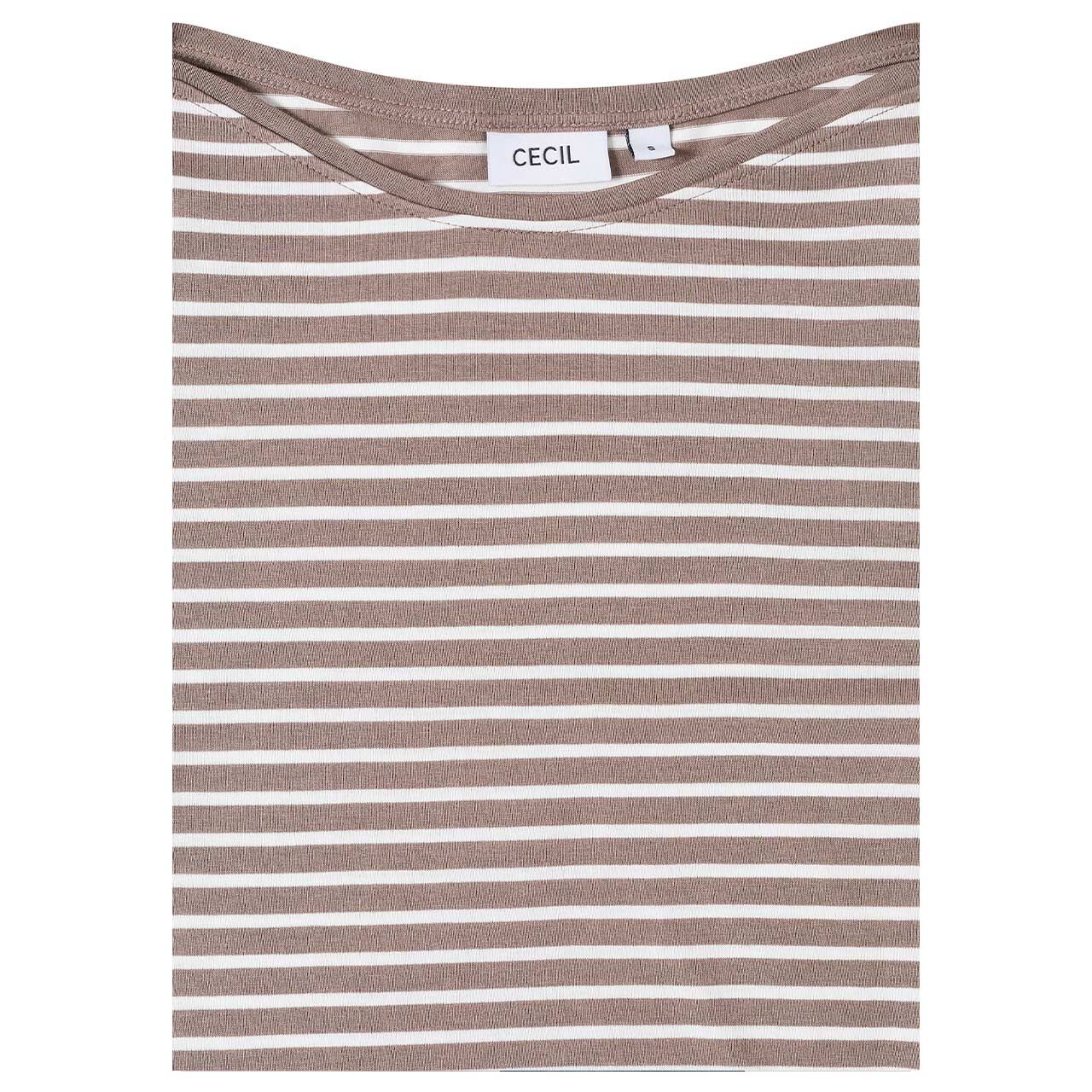 Damen 3/4 Arm Shirt Basic Stripe Boatneck von Cecil in Braun gestreift, Detailansicht Streifenmuster