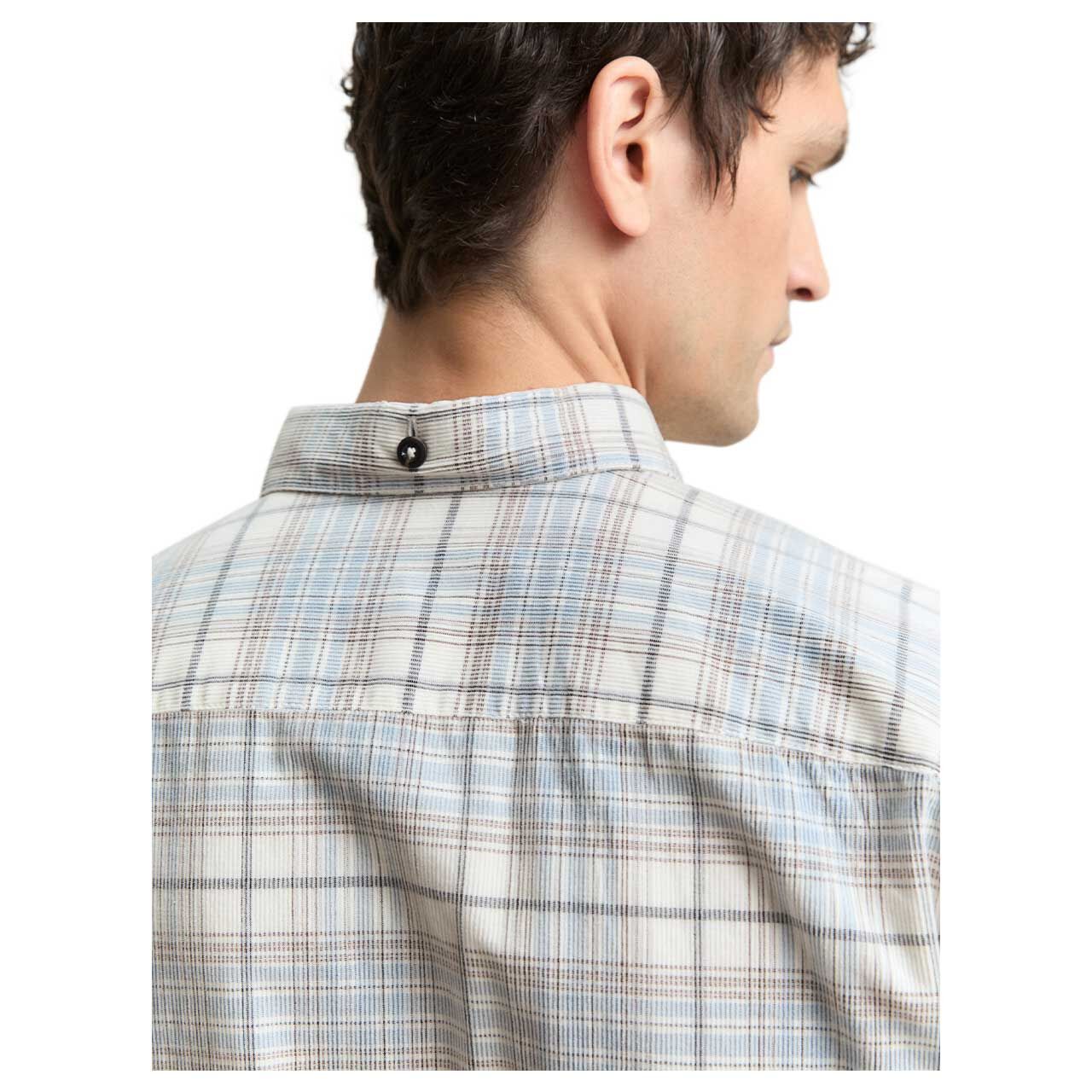 Herren Cord Hemd von Tom Tailor in Hellblau kariert, Detailansicht am Model