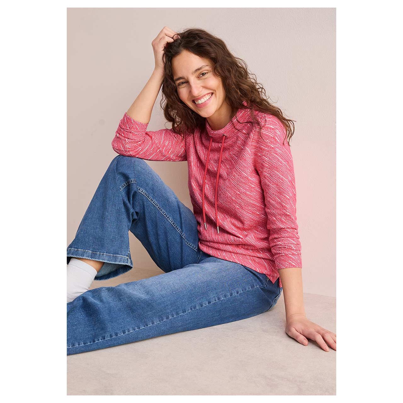 Cecil Damen Langarm Shirt Diagonal Structure Funnel Neck granita red
