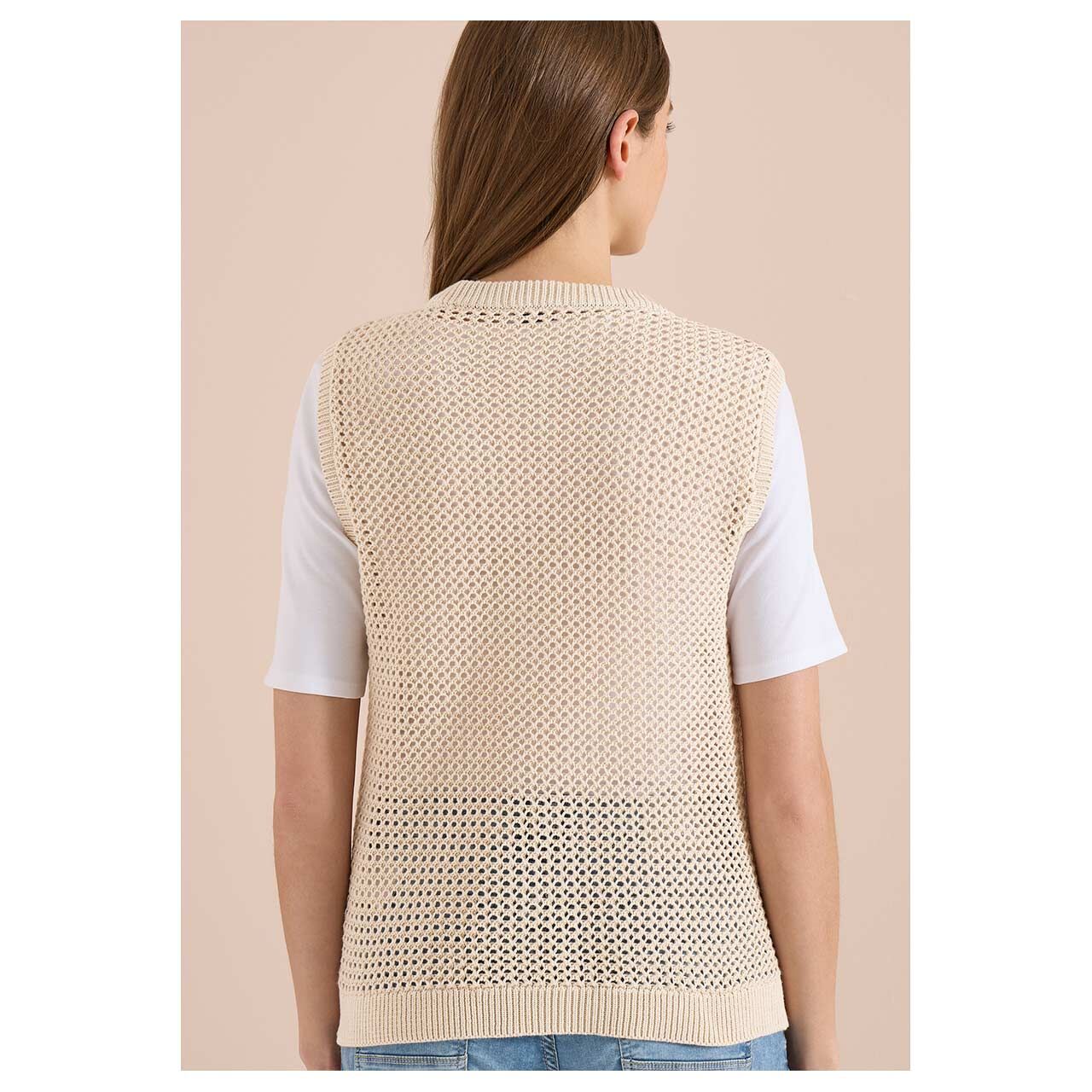 Damen Weste Buttoned Crochet Vest von Cecil in Beige, Rückansicht am Model