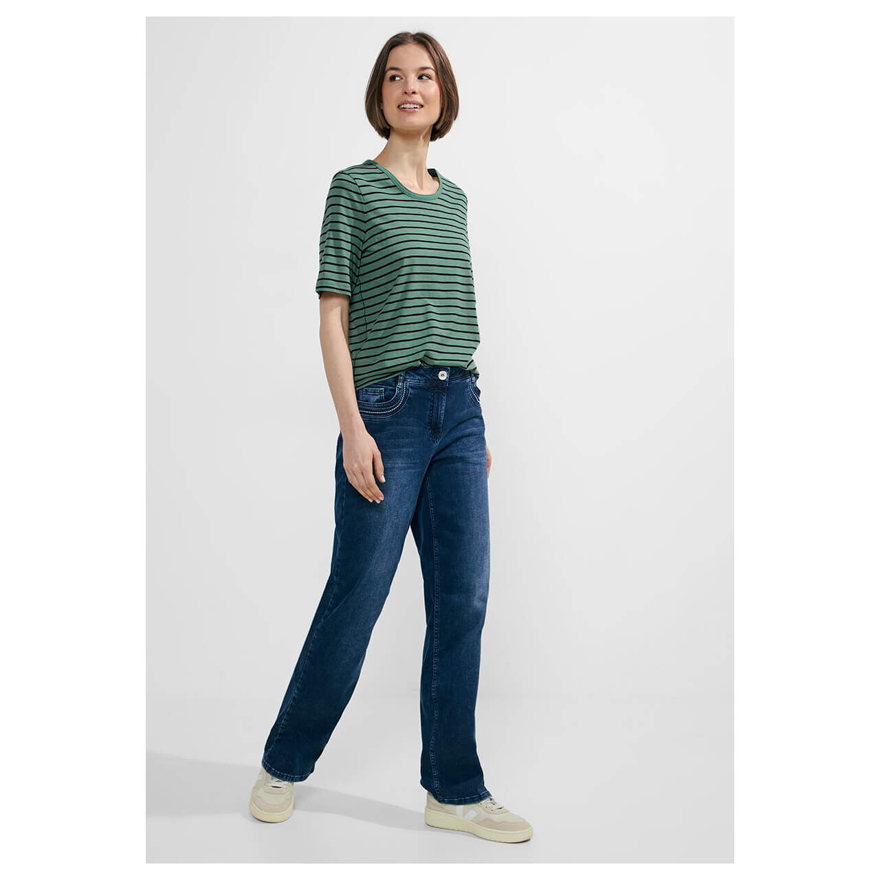 Cecil Damen T-Shirt Stripe Basic Roundneck raw salvia green