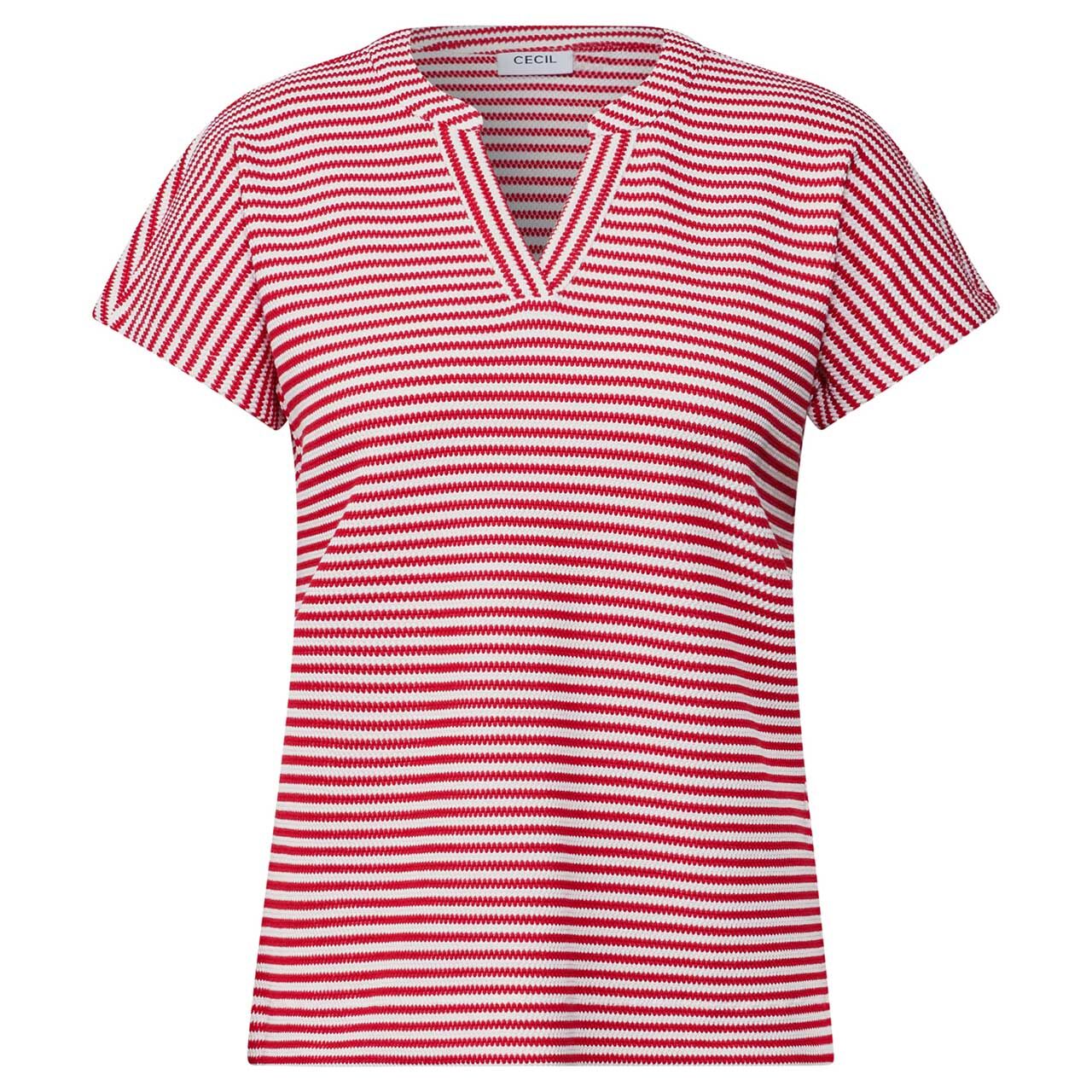Cecil Damen T-Shirt Striped Structure glazed apple red