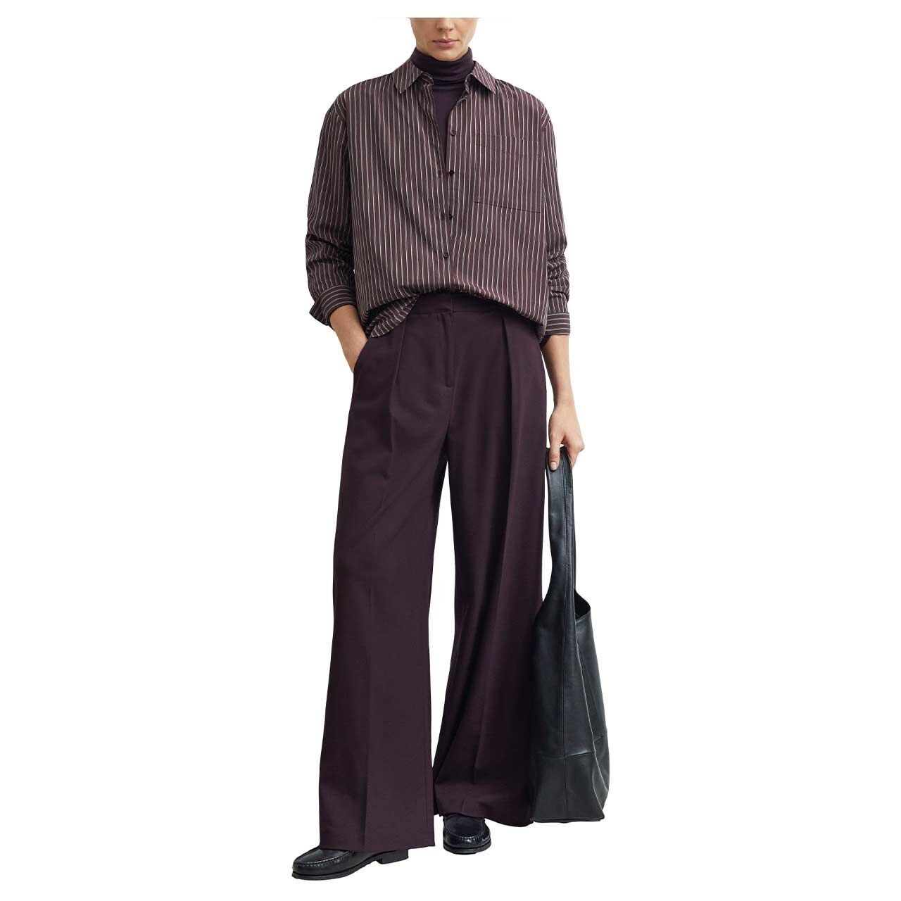 Damen Langarm Bluse von Comma in Lila gestreift, Ganzkörperansicht am Model
