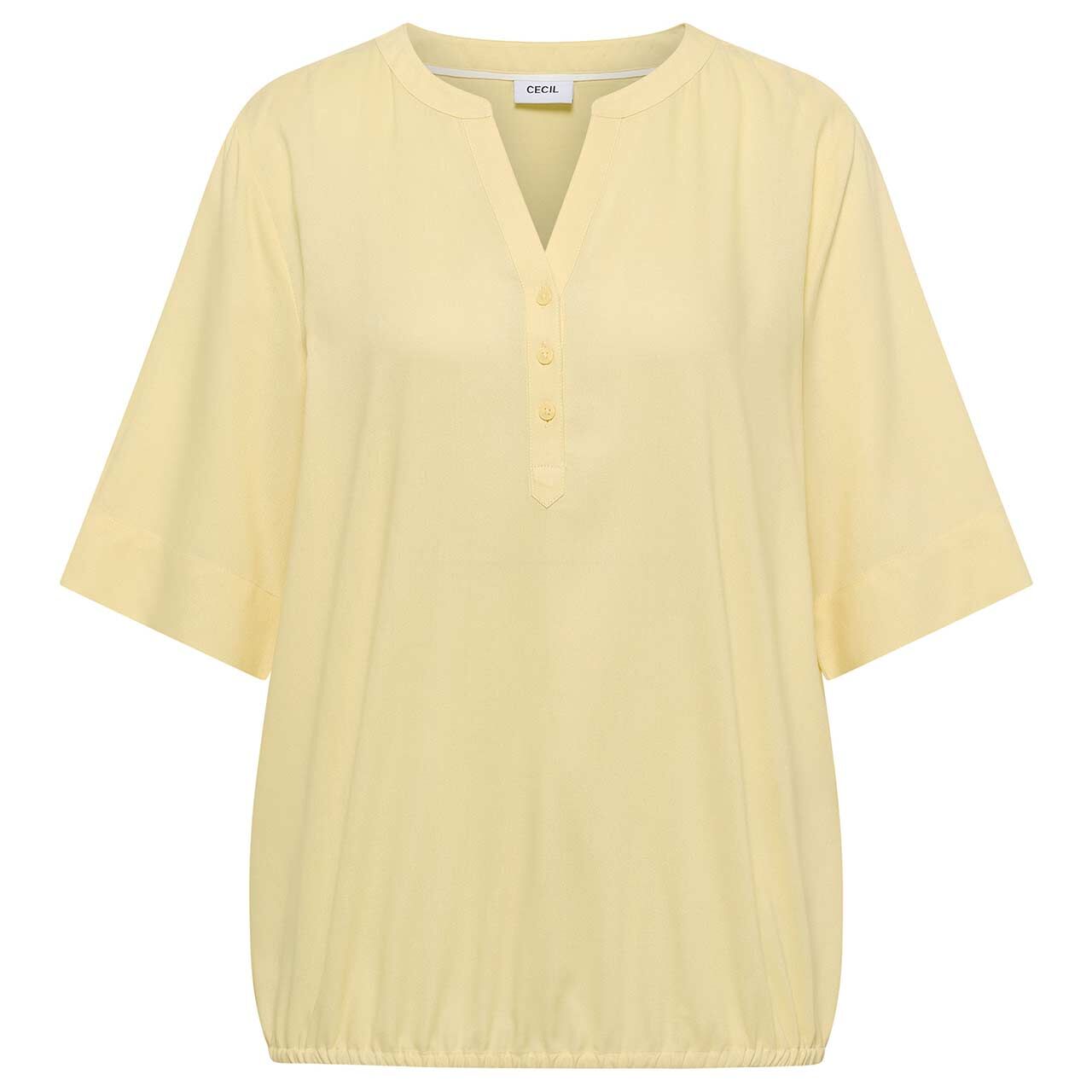 Cecil Damen Kurzarm Bluse Solid Splitneck light buttermilk yellow